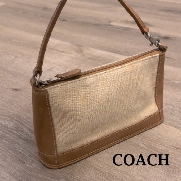 Coach Handbags - Rare COACH EUC Canvas Camel & Tan Leather Shoulder Handbag or Wristlet